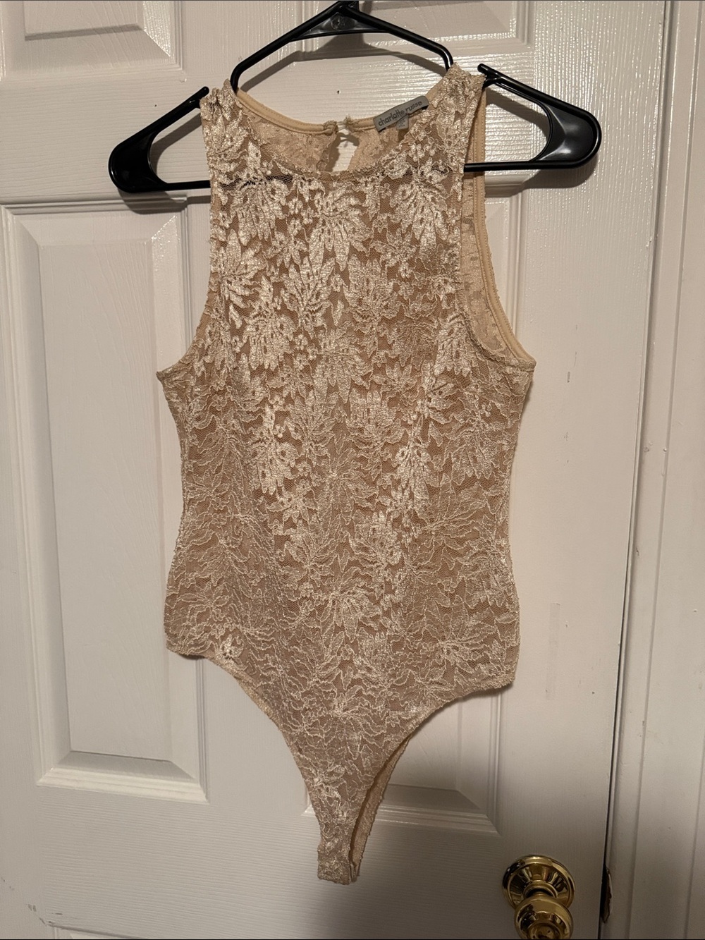 Charlotte Russe Cream Lace Tank One-Piece Bodysuit